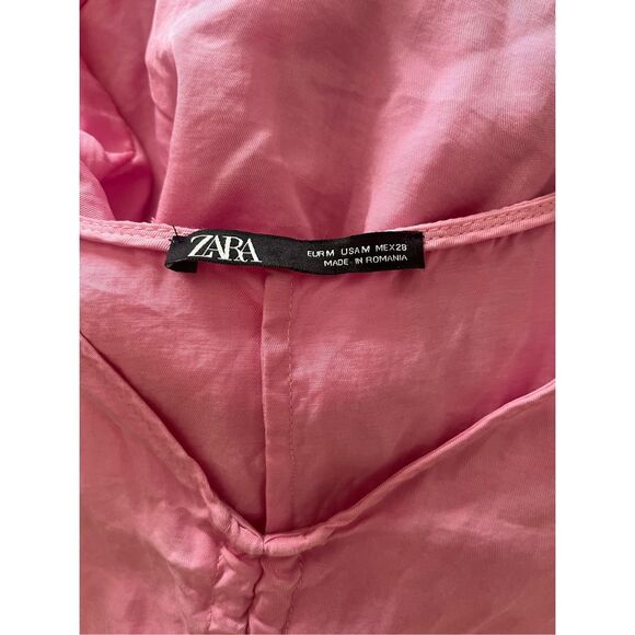 Zara Pink Ruched Front‎ V-Neck 3/4 Sleeve Mini Dress Size Medium - Picture 3 of 4